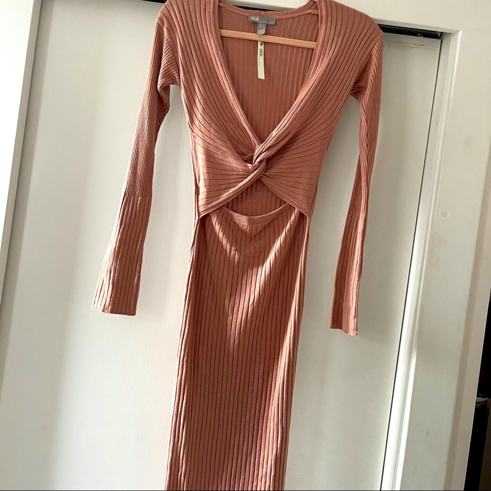 ASOS ribbed long sleeve long fitted tie dress sz 4